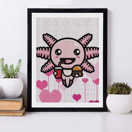 Cute Axolotl DIY Diamond Paintings by Number Kits for Adult and Child, 12"x16" Round Resin Full Drill Diamond Kits Crystal Art Rhinestones Kits Home Wall Artwork Decor Christmas Gifts
