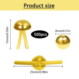 YUE QIN 500 Pcs Split Pins Metal Paper Fasteners Mini Brads Round Fasteners Split Pins for Paper Craft DIY Stamping Scrapbook Office Household Supplies 0.47x0.3Inch (Gold)