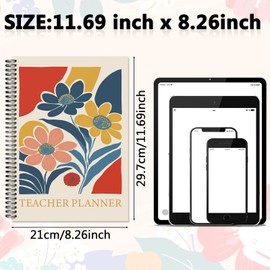 Teacher Planner Book for Yearly, Weekly & Monthly Lesson Planner, January-December Yearly Planner A4 Size with Checklist, Notes, School Supplies for Classroom Organization - Flower