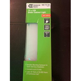 Commercial Electric 12inch LED under cabinet light Soft White 750 Lumens 3000k 11.5 watts 26 watts of fluorescent light