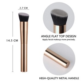 Angled Flat Foundation Brush Premium Kabuki Face Makeup Brushes by GOERTI, Flawless Blending Liquid Cream or Powder Cosmetics, Luxurious Metal Handle High Density Bristles