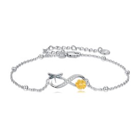 SINONLY Infinity Dragonfly Bracelet for Women 925 Sterling Silver Sunflower Bracelet Infinity Dragonfly Sunflower Jewelry Gifts Christmas Mother Day
