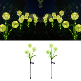 Solar Dandelion Lights Outdoor, 2 Pack 72 LED Waterproof Garden Lights with Auto On/Off, Stainless Steel Stem for Pathway Yard Flower Bed - Warm White
