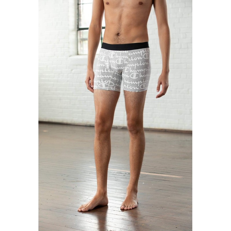 Champion Men's C Script Printed Boxer Brief, Oxford Gray, Large
