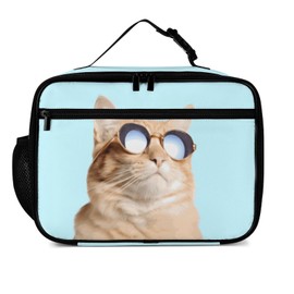 PrelerDIY Funny Cool Sunglass Cat Reusable Lunch Box Insulated Lunch Bag Cooler Bag Lunchbox Meal Food Container Tote Bag for Women Kids Girls Boy School Camping Hiking Picnic Beach Travel