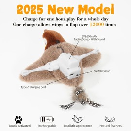 Starnearby Flapping Bird Cat Toy, Interactive Flappy Bird Cat Toy with Chirping and Flapping Wings, 3 Speed, Touch Activated, for Indoor Cats Kitten, Dogs