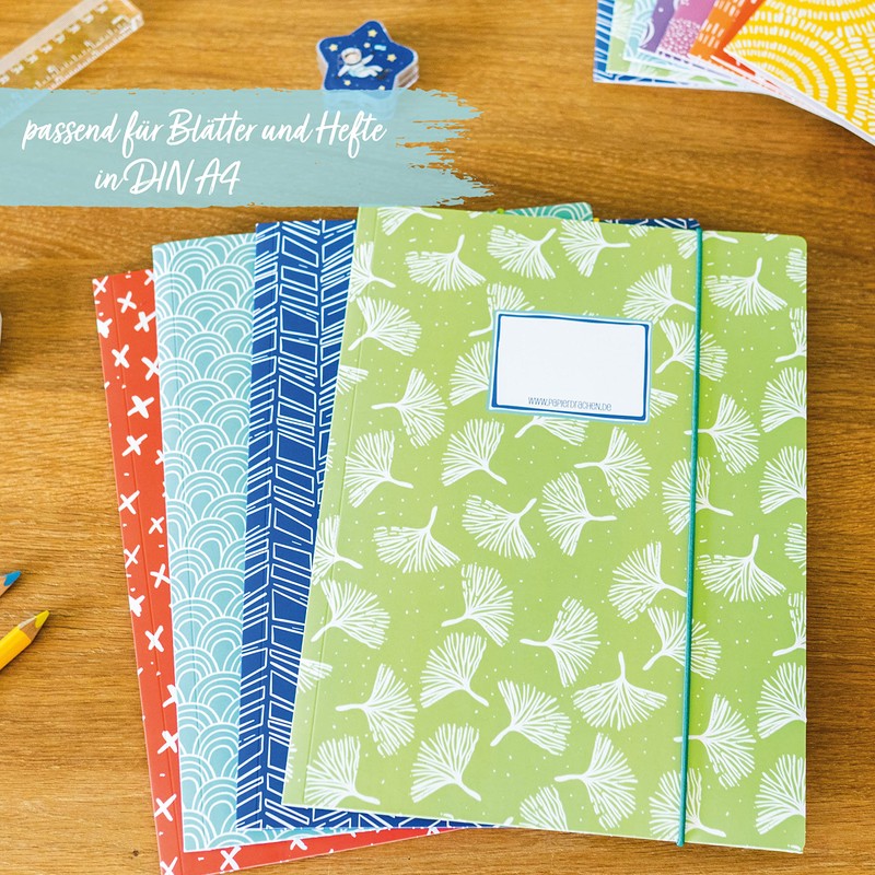 Papierdrachen 4 High-Quality Plastic-Free School Folders with Elastic Band in