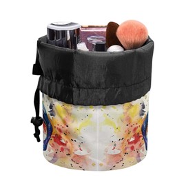 chaqlin Watercolor Horse Travel Cosmetic Bags Barrel Makeup Bag,Women Girls Portable Foldable Cases Multifunctional Toiletry Bucket Bags Round Organizer Storage Pocket