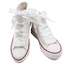 Teeoff Satin Ribbon Shoelaces Double Layer Flat Shoe Laces for Sneakers 1 Pair Pack 20mm Wide (55.1", White White)