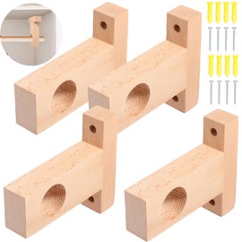 Homaisson 4 Pcs Wood Curtain Rod Holders, Ceiling Mount Curtain Rod Brackets, Wooden Shelf Brackets,Unfinished Dowel Rod Holders, Fits 1.18 Diameter Poles