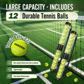 Hikeen Durable Tennis Ball Pick up Tube with 12 Tennis Balls,Quick Pickup & Storage Tennis Ball Tube with Shoulder Strap for Tennis Accessories - Includes 12 Balls