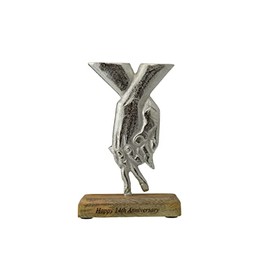 14th Anniversary Holding Hands Decoration – Free Standing Rustic Metal & Wooden Decoration (hsshands14)