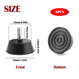 Pack of 8 Rubber Furniture Feet, Adjustable Ltsbaed Adjustable Feet, M6 x 32 mm, Levelling Foot, Cushioning Furniture Feet, Table Legs with Screws, Cabinet Feet, Furniture Gliders for Cabinet, Chair,
