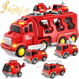 Bennol Toddler Trucks Toys for Boys Age 3-5, 5 in 1 Fire Car Truck for Toddlers Boys Girls 3 4 5 6 Years Old, Toddler Boy Toys Christmas Birthday Gift Car Sets with Light Sound