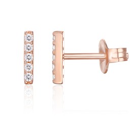 PAVOI CZ Stud Earrings: 14K Gold Plated Sterling Silver Dainty Mini Bar Stud Earrings (Rose)
