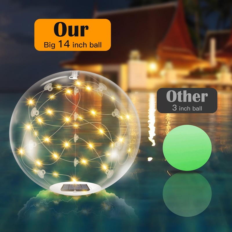 afzdby Floating Pool Lights Solar Powered,14 Inch 3000K Warm White
