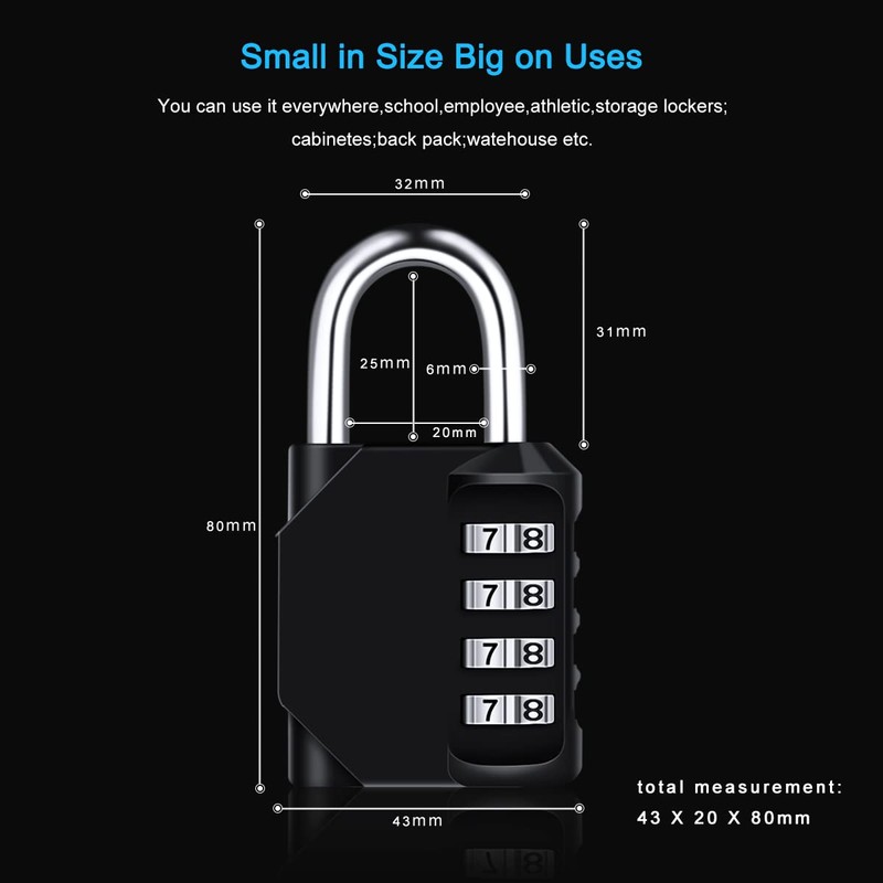 Diyife Combination Padlock, [2 Pack] 4 Digit Lock Combination, Padlock