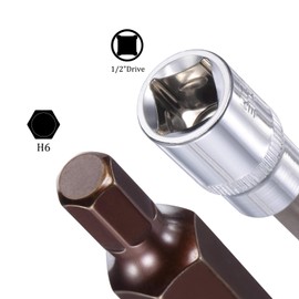 Kozelo Extra Long Hex Bit Square Socket - [1/2" Drive x H6 Hex Bit] Chamfered Design Greater Torque Long Driver Hex Bit for Automotive Machinery Repair Hand Use | CR-V, S2 Steel