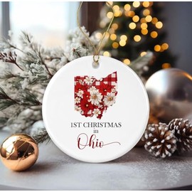 JohnPartners993 1st Christmas in Ohio Ornament - New Home in Ohio Gift - Ohio State Moving to Ohio Present Printed on Both Sides