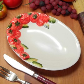 Made in Italy Tomato Relief Red Ceramic Oval Plate 8.3 x 5.9 inches (21 x 15 cm) bre-1456-21t