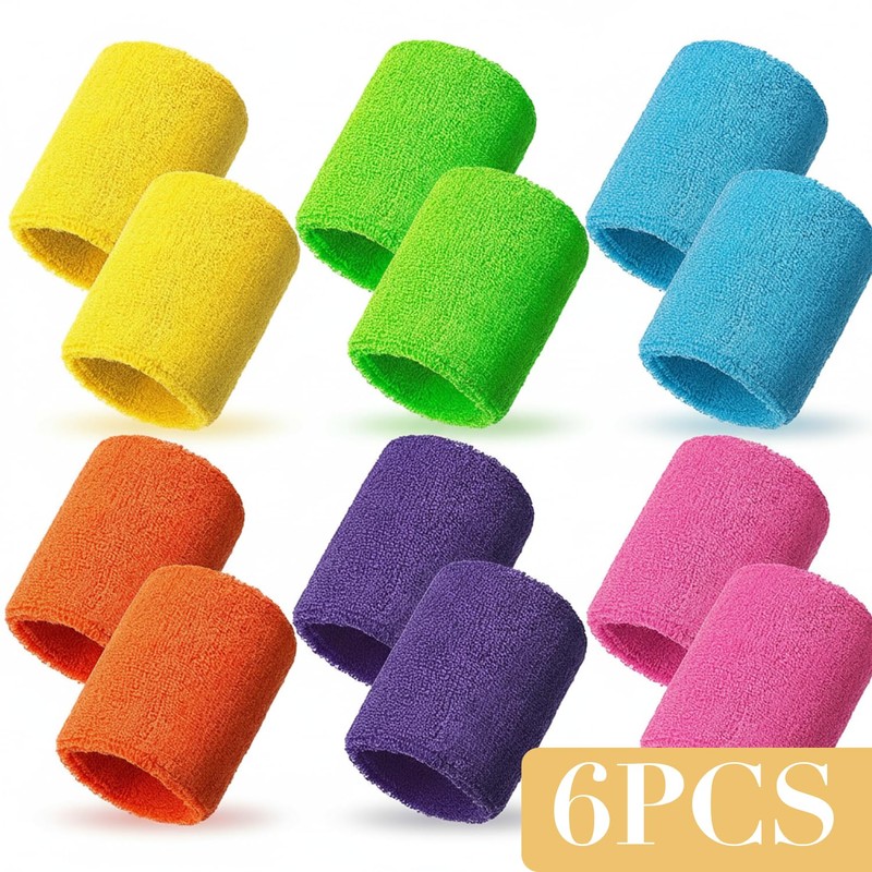 12 Pcs Neon Sweatbands Wristbands, Absorbent Sweat Wrist Band