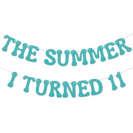 The Summer I Turned 11 Banner - Bruh Teen Boy 11th Birthday Decor, Cheers to 11 Years, Summer Beach 11th Birthday Party Decorations Blue Glitter