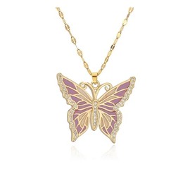 Q&D&S 14K gold butterfly necklace ，purple Dainty Rhinestone Pendant Necklace, Crystal Butterfly Pendant Necklaces Chain Sparkly Neck Jewelry for Women