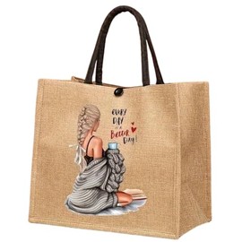 Generisch Jute Bag/Practical Shopping Bag, 34 x 30 x 17 cm, Stylish Jute Shopper Bag for Everyday Use, Ideal as a Mother's Day Gift, Jute Bag, Jute Bag Shopper., beige
