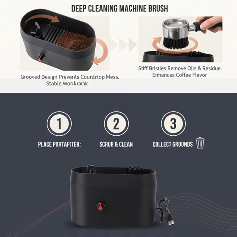 AVEQUZL Coffee Portafilter Cleaning Box with Integrated Brush and Scraper
