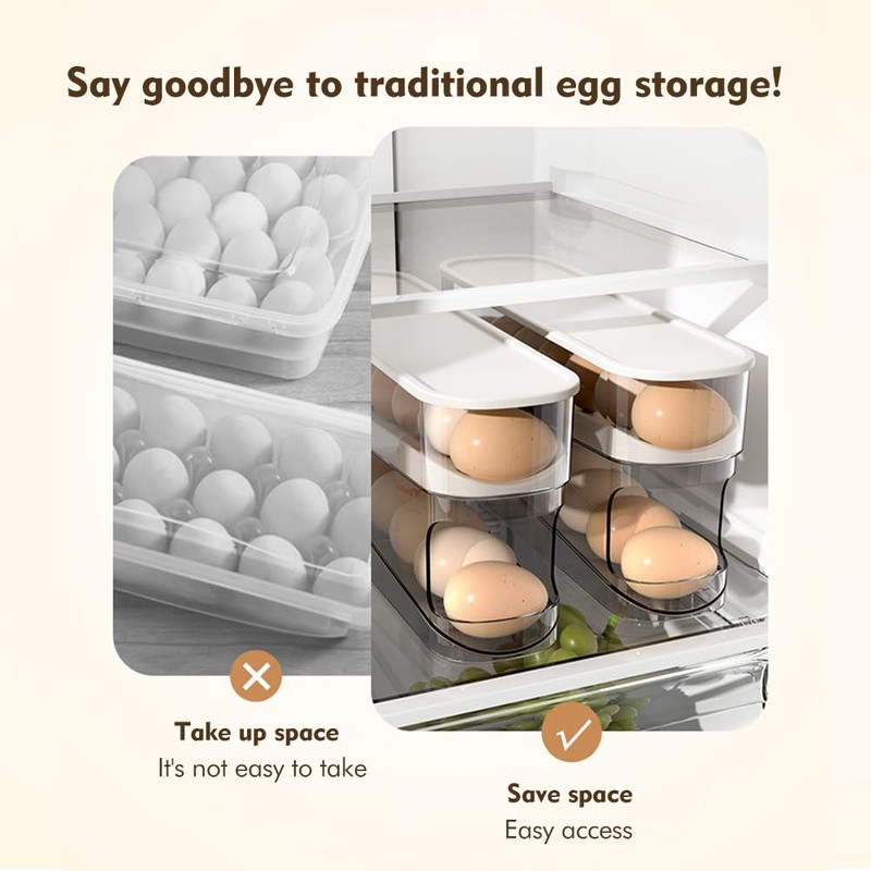 Rolling Egg Dispenser For Refrigerator, Egg Holder Space Saving Egg