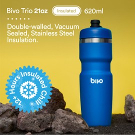 Bivo Trio 21oz Insulated Stainless Steel Bike Water Bottle - for Cycling - Fits Most Cages, Dishwasher Safe - Keeps Drinks Cold 12+ Hours - True Blue