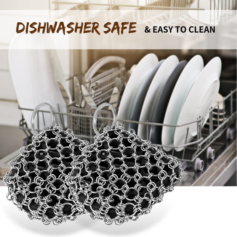 2pack Cast Iron Scrubber Chain Mail Scrubber 316 Chainmail Scrubber