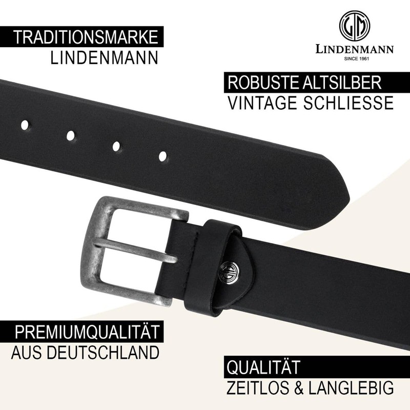 LINDENMANN Genuine Full Leather Belt Men's Jeans Belt Men's Leather