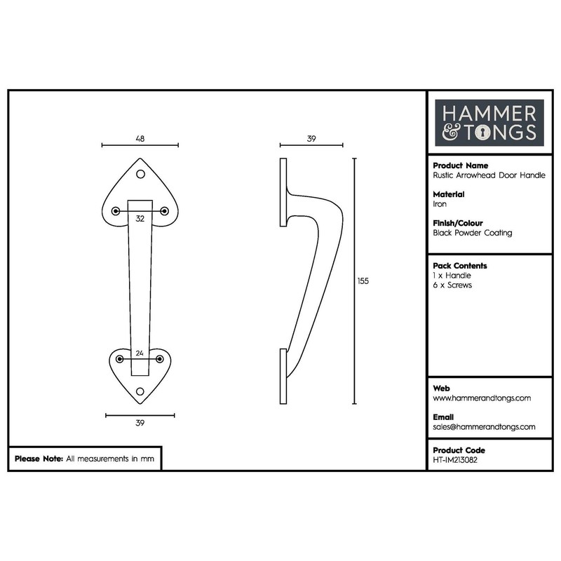 Hammer and Tongs - Rustic Arrowhead Door Handle - H155mm