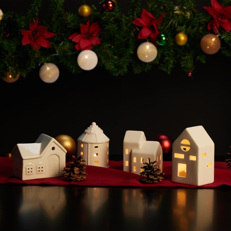 Relaxdays Ceramic Tea Light House, Light House for 1 Tea