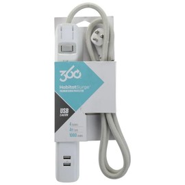 Habitat - 6 Outlet Surge Protector, Includes 2 USB Ports - Titanium, Slim and Stylish Power Strip Surge Protector Extension Cord and Outlet Extender, Powerful Multi Plug Outlet for The Office