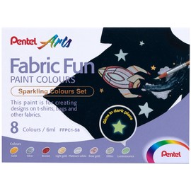 Pentel FFPC1 Fabric Fun Paint Colours, Sparkling Colours, Pack of 8