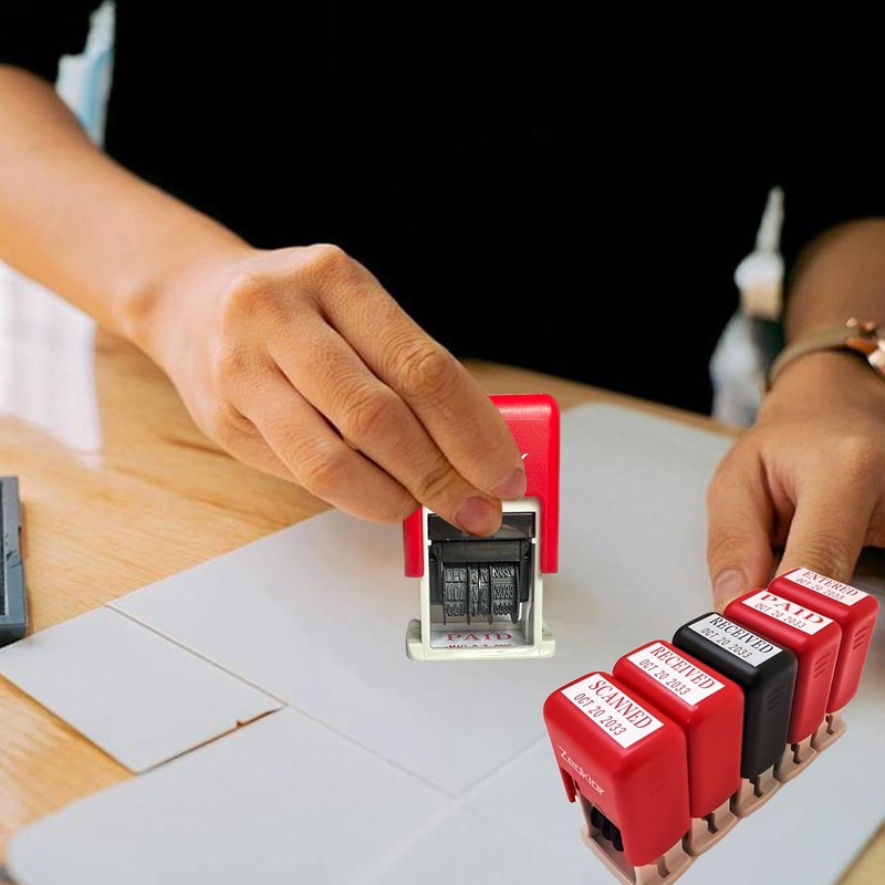 Zeokiar Date Office Stamp, Self Inking Rubber Entered Stamp (0.78''