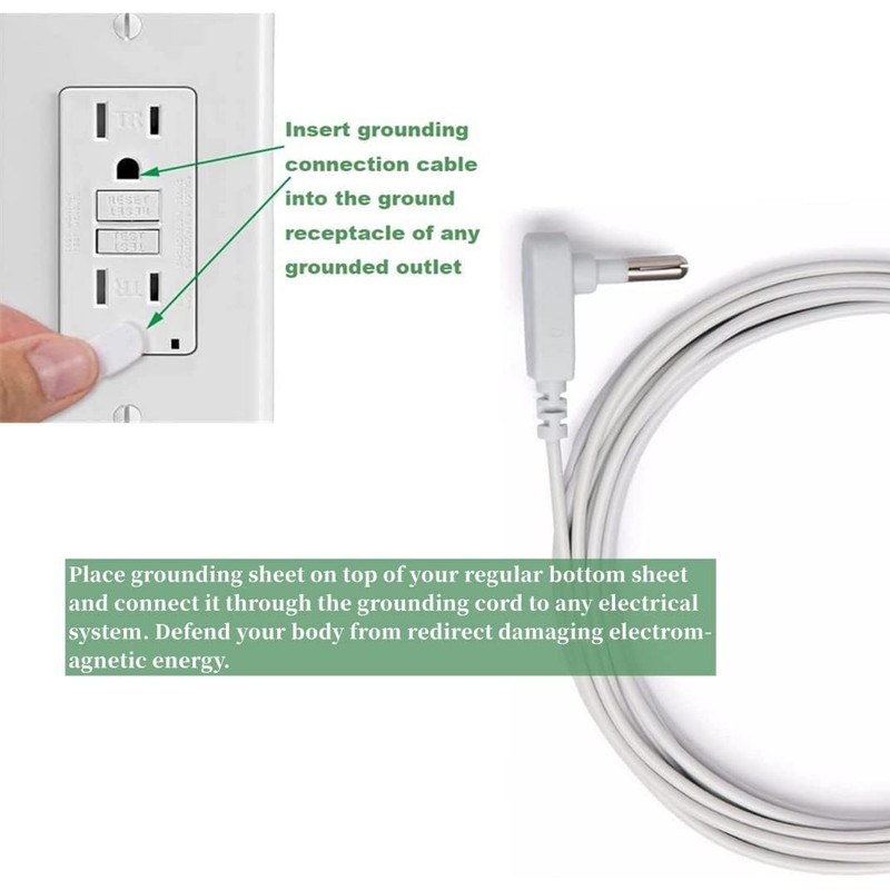 Grounding Pillowcase King White with 15ft Grounding Cord Conductive Silver