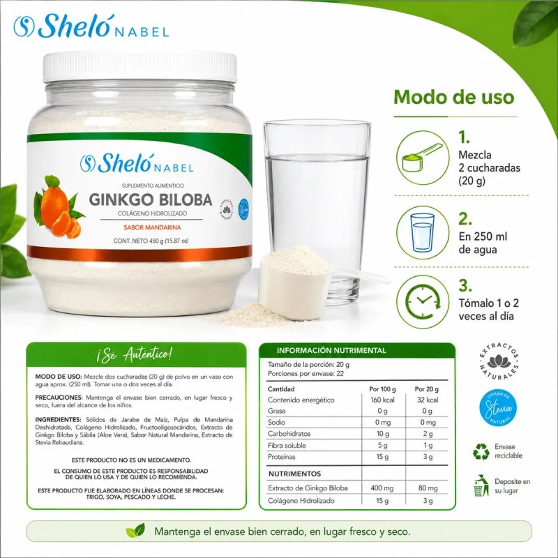 Colágeno Hidrolizado Sheló Nabel Ginkgo Biloba 450g