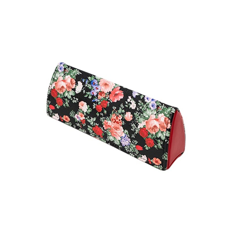 Pearl 092677 Eyeglass Case, Black, Semi-Hard, Magnetic, Floral Pattern