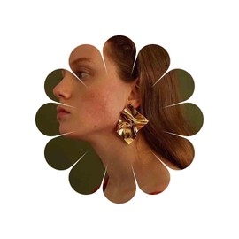 Allereya Geometric Crumpled Stud Earrings, Irregular Square Earrings, Vintage Oversized Earrings, Gold Abstract Earrings, Punk Statement Earrings, Jewellery for Women and Girls, Gold