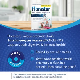 Florastor Probiotics for Digestive and Immune Health, 100 Capsules, Probiotics for Women & Men, Helps Flush Out Bad Bacteria, Boosts The Good with Our Unique Strain Saccharomyces Boulardii