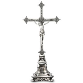 Grace4Joy Vineyard Carvings Standing Crucifix - Hand Carved Catholic Cross with Base Holy Jesus Statue Table Decor Religious Gifts 8 Inch High