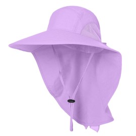UPF 50+ Sun Protection Hat for Women's Female Adult UV Solar Protection Wide Brim Outdoor Beach Fishing Bucket Bonnie Cap Visor with Neck Flap Breathable Mesh Lightweight Foldable Windproof A Lavender