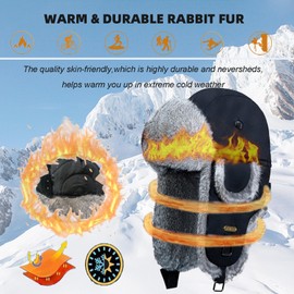 HEYANN Trapper Hat,Warm Real Rabbit Fur Ushanka Russian Eskimo Pilot Winter Hats with Ear Flaps for Men Women(Qingzilan,S/M)