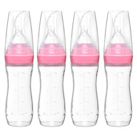 Goji Baby - 4 oz Silicone Baby Food Dispensing Spoon - 4 Pack - Great for 4+ Month Infants - Includes Stopper - Easy to Use and Mess-Free - Precise Food-Release Feeder - Great for Travel (Pink
