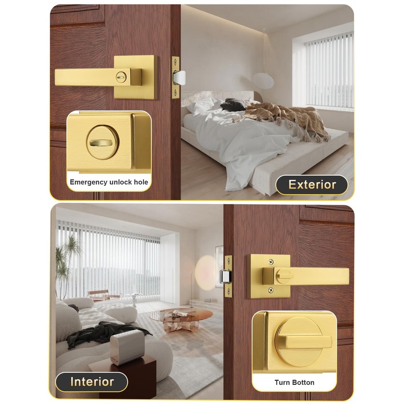 Tinewa 1 Pack Brushed Gold Door Handle Interior Privacy Door