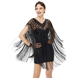 BABEYOND 1920s Shawl Wraps Long Fringed Evening Cape Sequin Beaded Party Shawl