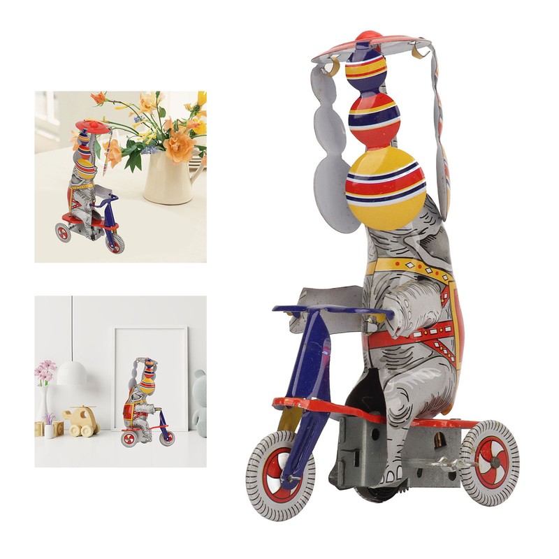 Elephant On Tricycle Tin Toy Retro Iron Handmade Elephant On